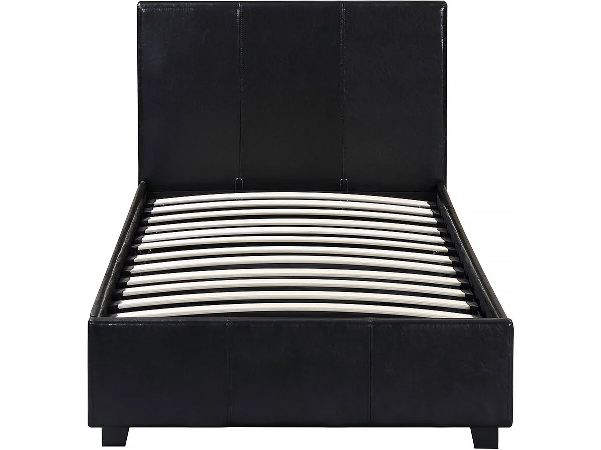 Cama de Armazenamento em PVC "Carla" - Preto - 90x190 cm - Cama de Solteiro com Cabeceira e Estrado de Ripas