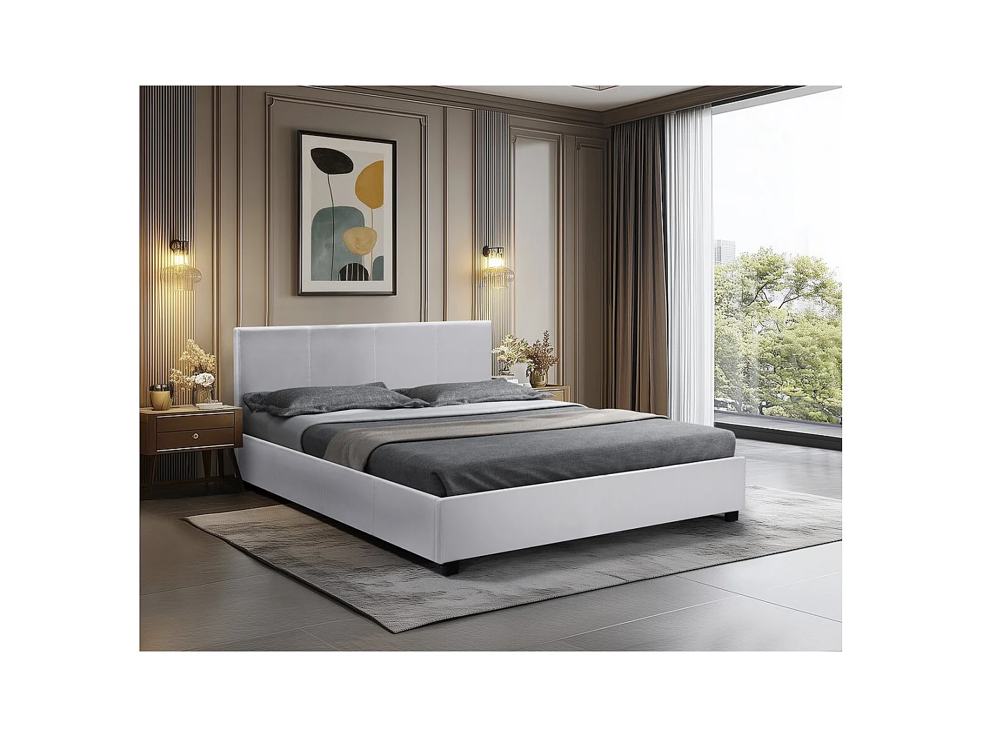 Tweepersoonsbed met opbergruimte "Carla" - 160 x 200 cm - Wit, lattenbodem en hoofdeinde inbegrepen, met geïntegreerde opbergruimte