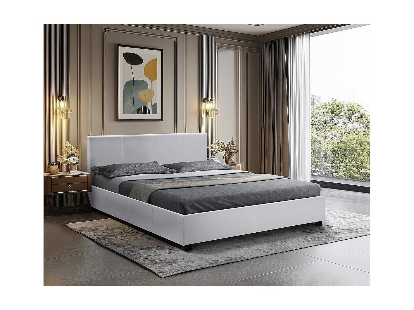 Letto doppio con contenitore  "Carla"- 160 x 200 cm  - Bianco