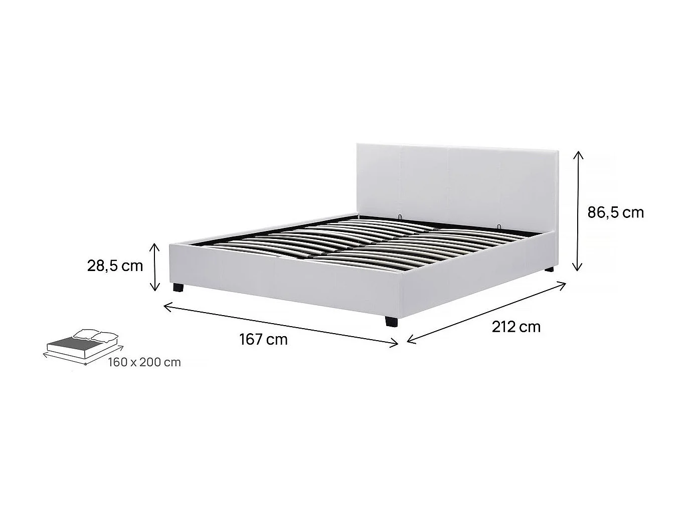 Letto doppio con contenitore  "Carla"- 160 x 200 cm  - Bianco
