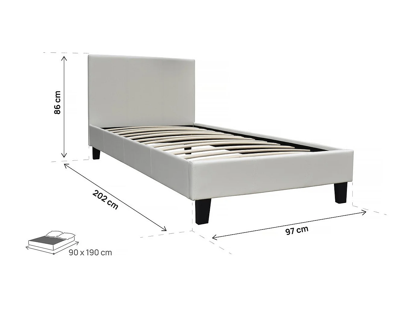 Lit "Lina" - 90 x 190 cm - Beige