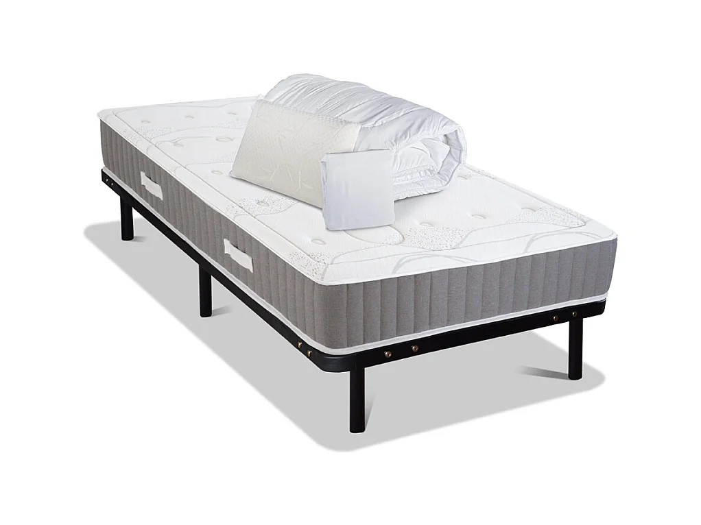 OLYMPE LITERIE | Pack Prêt à dormir INTUITION 90x200 cm | Matelas Mémoire de forme + Sommier Métal + Accessoires
