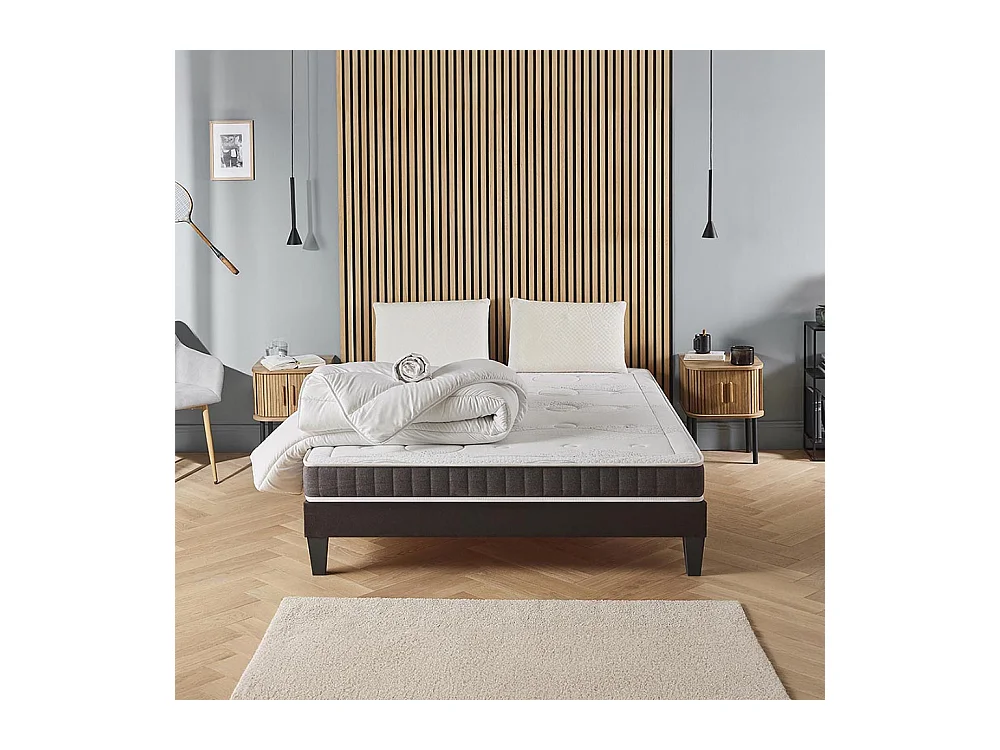 OLYMPE LITERIE | Pack Prêt à dormir INTUITION 140x200 cm | Matelas Mémoire de forme + Sommier Bois + Accessoires