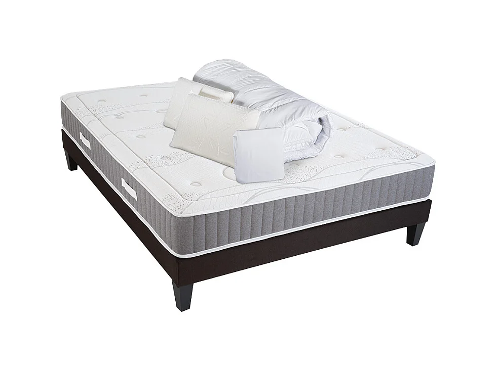 OLYMPE LITERIE | Pack Prêt à dormir INTUITION 140x200 cm | Matelas Mémoire de forme + Sommier Bois + Accessoires