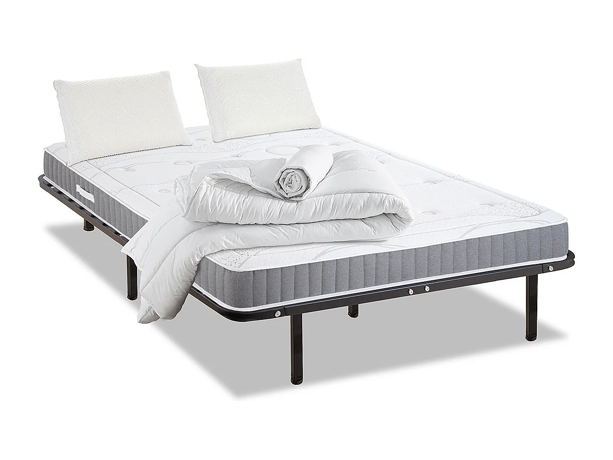 OLYMPE LITERIE | Pack Prêt à dormir INTUITION 140x190 cm | Matelas Mémoire de forme + Sommier Métal + Accessoires