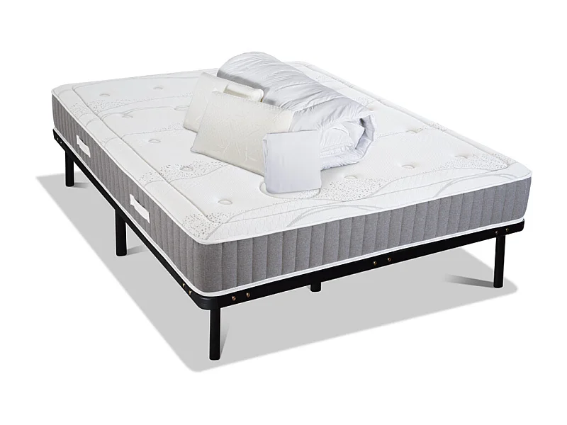 OLYMPE LITERIE | Pack Prêt à dormir INTUITION 160x200 cm | Matelas Mémoire de forme + Sommier Métal + Accessoires