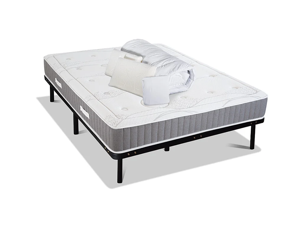 OLYMPE LITERIE | Pack Prêt à dormir INTUITION 140x200 cm | Matelas Mémoire de forme + Sommier Métal + Accessoires