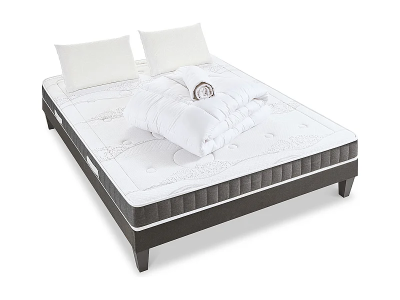OLYMPE LITERIE | Pack Prêt à dormir INTUITION 140x190 cm | Matelas Mémoire de forme + Sommier Bois + Accessoires