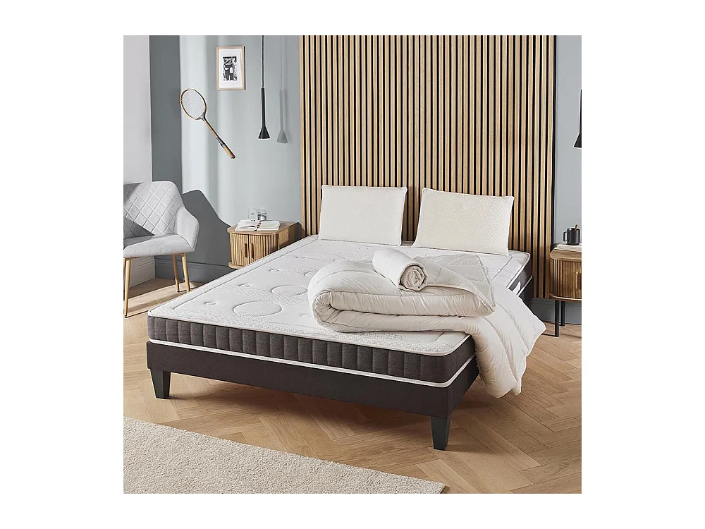 OLYMPE LITERIE | Pack Prêt à dormir INTUITION 140x190 cm | Matelas Mémoire de forme + Sommier Bois + Accessoires