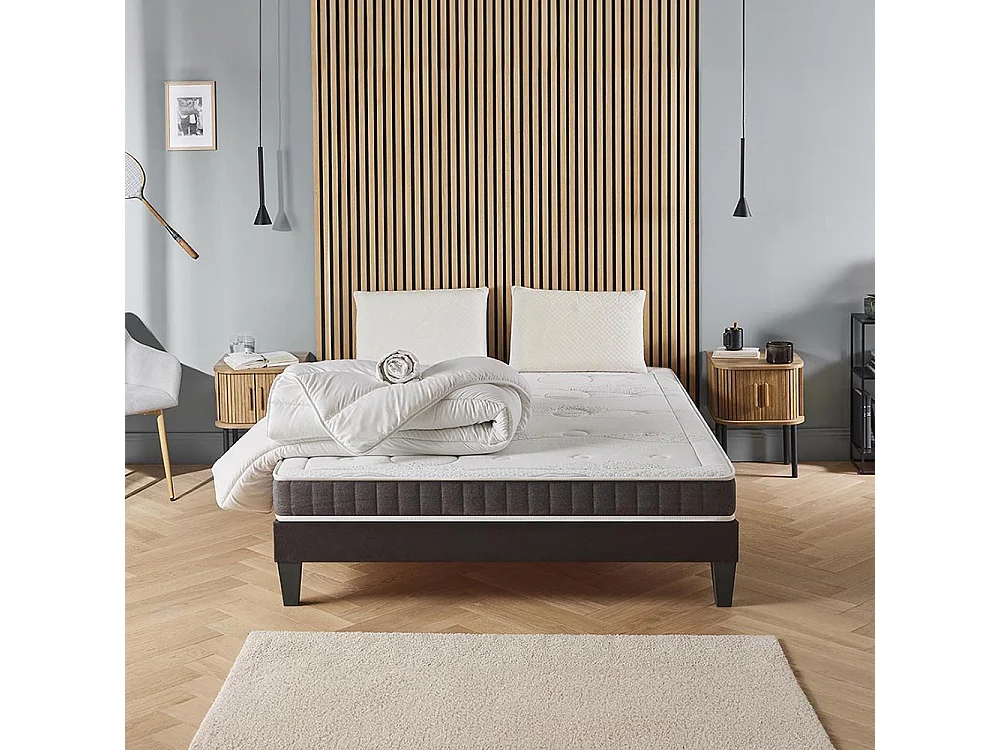 OLYMPE LITERIE | Pack Prêt à dormir INTUITION 140x190 cm | Matelas Mémoire de forme + Sommier Bois + Accessoires