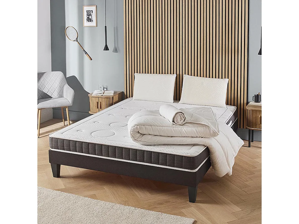 OLYMPE LITERIE | Pack Prêt à dormir INTUITION 140x190 cm | Matelas Mémoire de forme + Sommier Bois + Accessoires