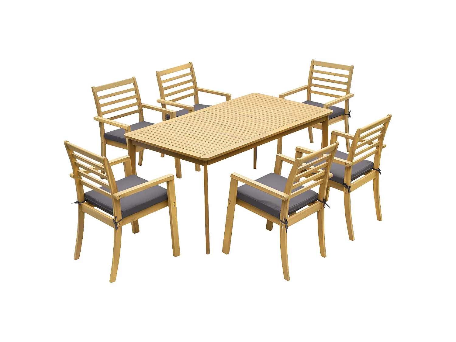 Salon de jardin SIMILAN en acacia 6 places - coussins gris - HAPPY GARDEN