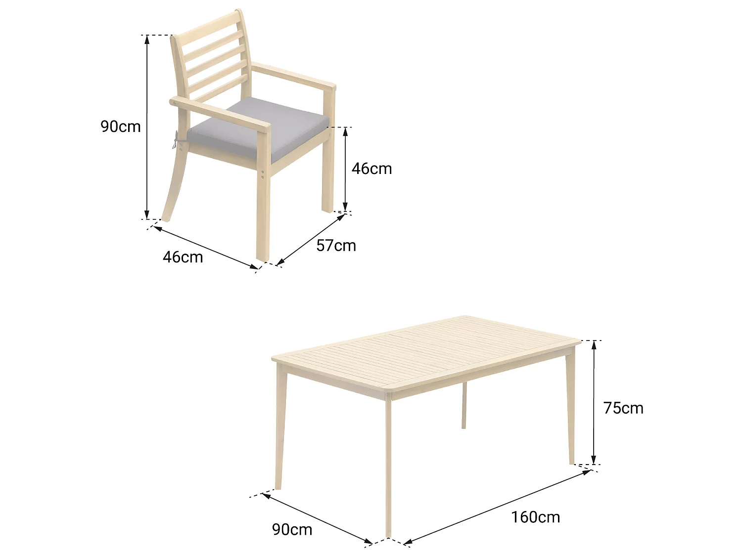 Acacia SIMILAN tuinset 6 zits - grijze kussens