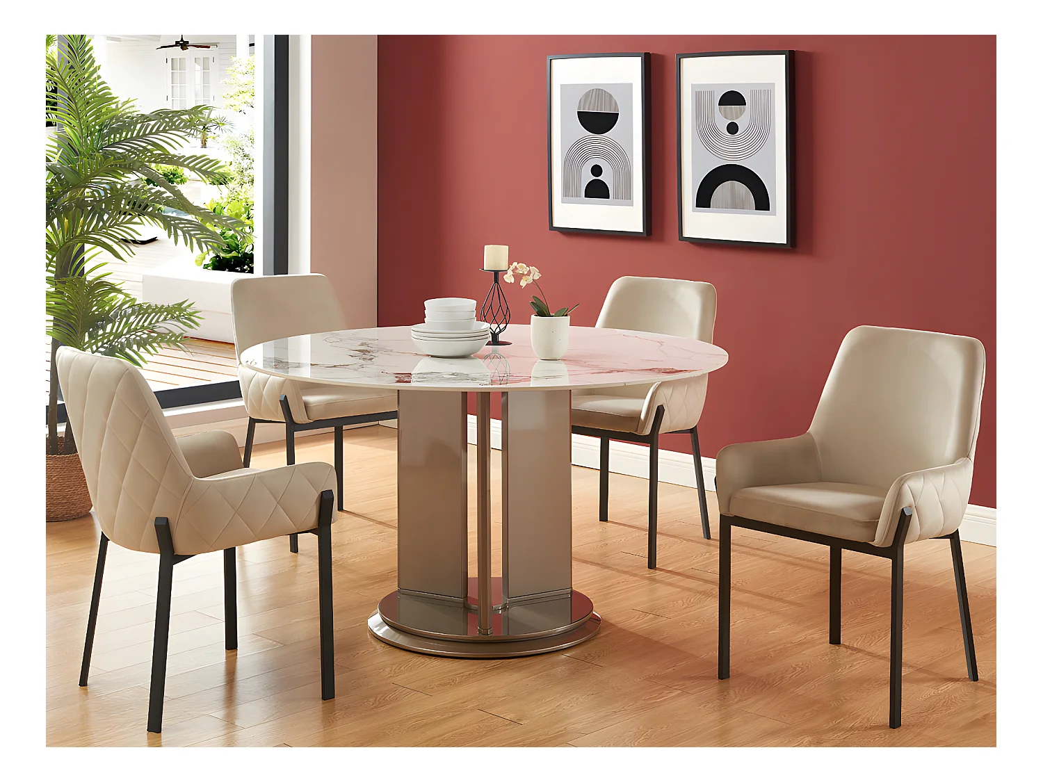 Stuhl mit Armlehnen 6er-Set - Samt & Metall - Beige - CAROLONA von Pascal MORABITO