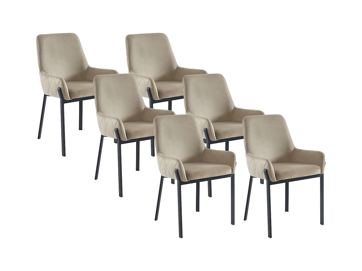 Lot de 6 chaises avec accoudoirs en velours et métal - Beige - CAROLONA de Pascal MORABITO
