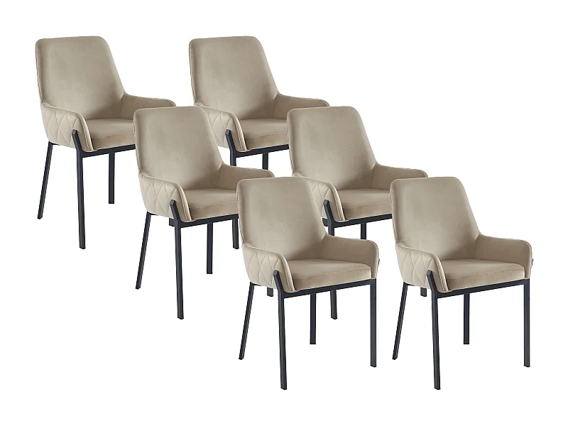 Set van 6 stoelen met fluweel en metalen armleuningen - Beige - CAROLONA - van Pascal Morabito