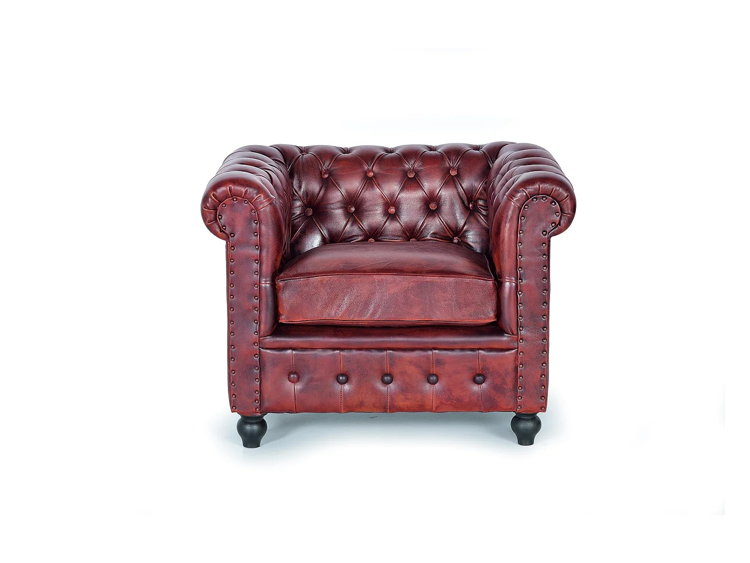 Fauteill "Chester" en cuir marron materassé