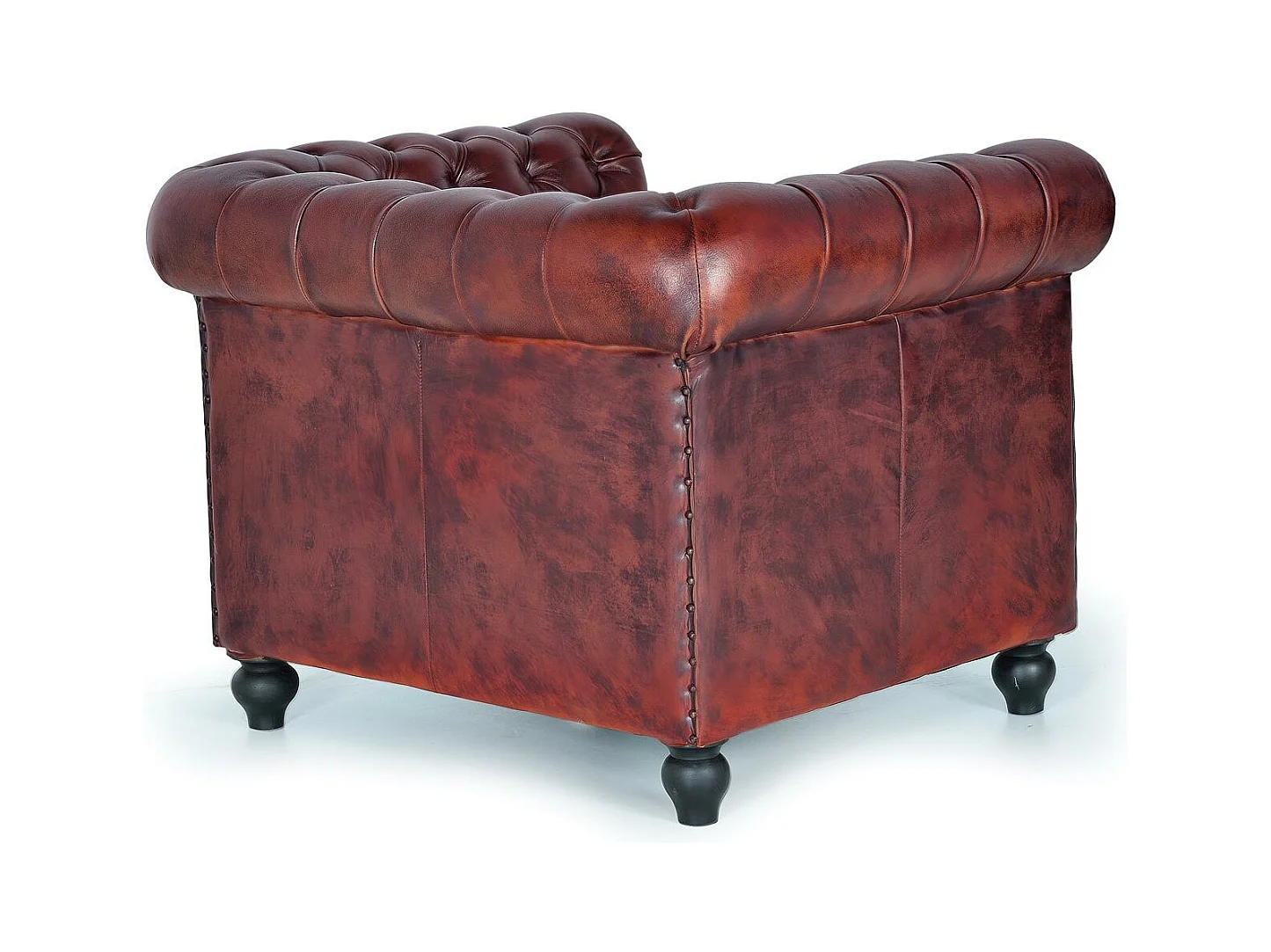 Fauteill "Chester" en cuir marron materassé