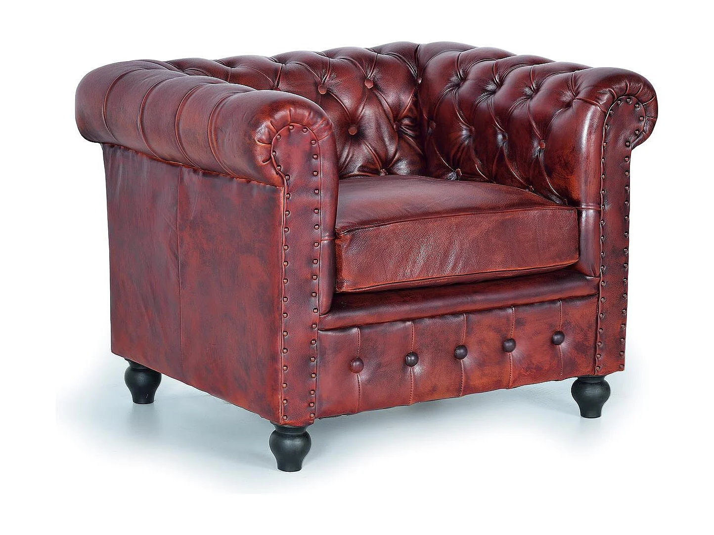 Fauteill "Chester" en cuir marron materassé