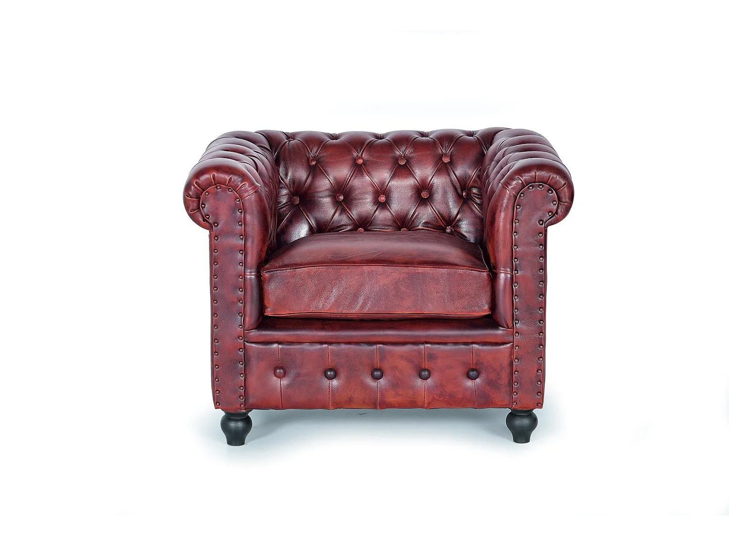 Fauteill "Chester" en cuir marron materassé