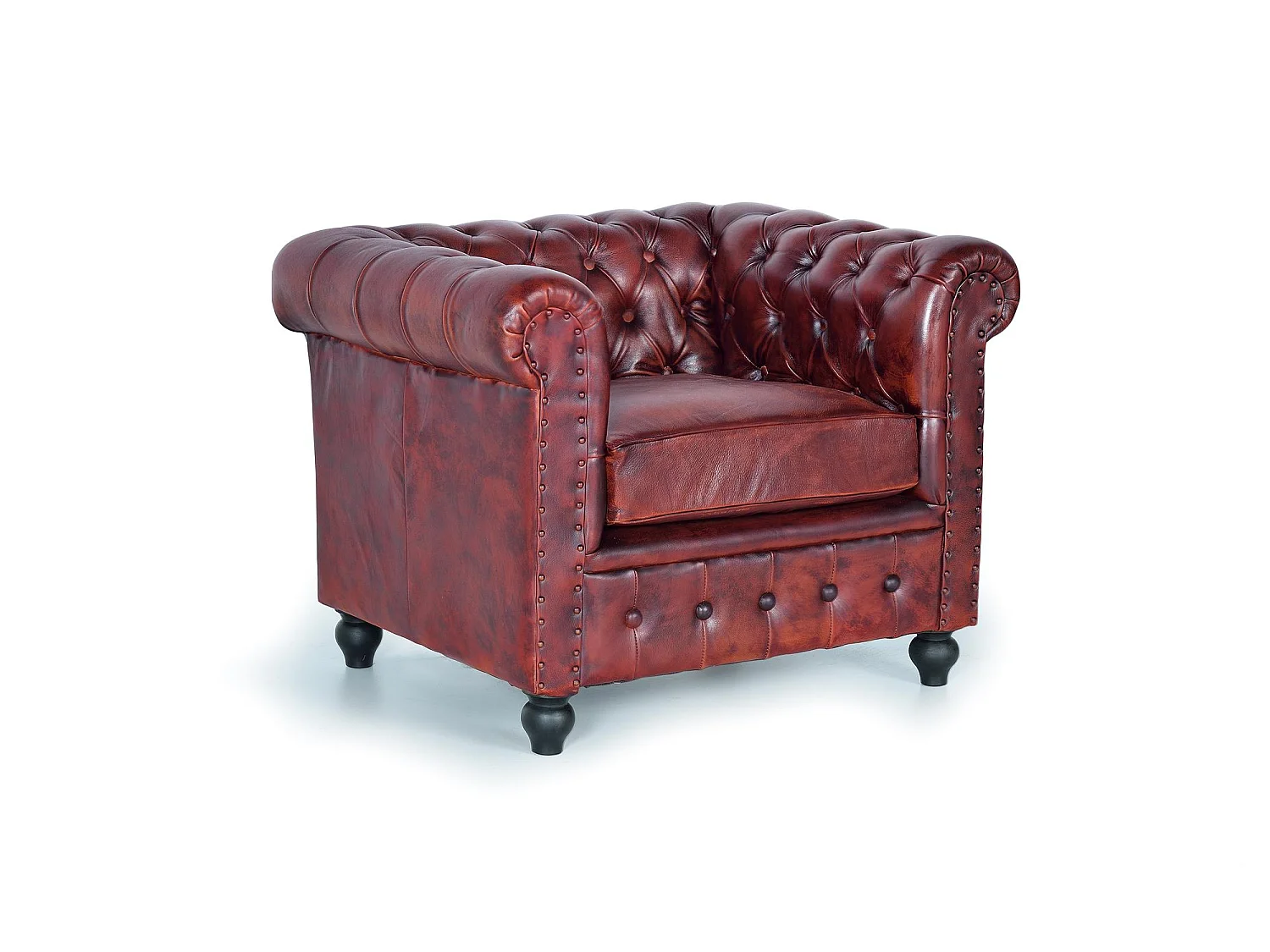 Fauteill "Chester" en cuir marron materassé