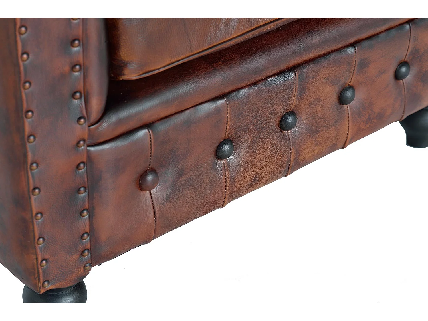 Fauteill "Chester" en cuir marron materassé