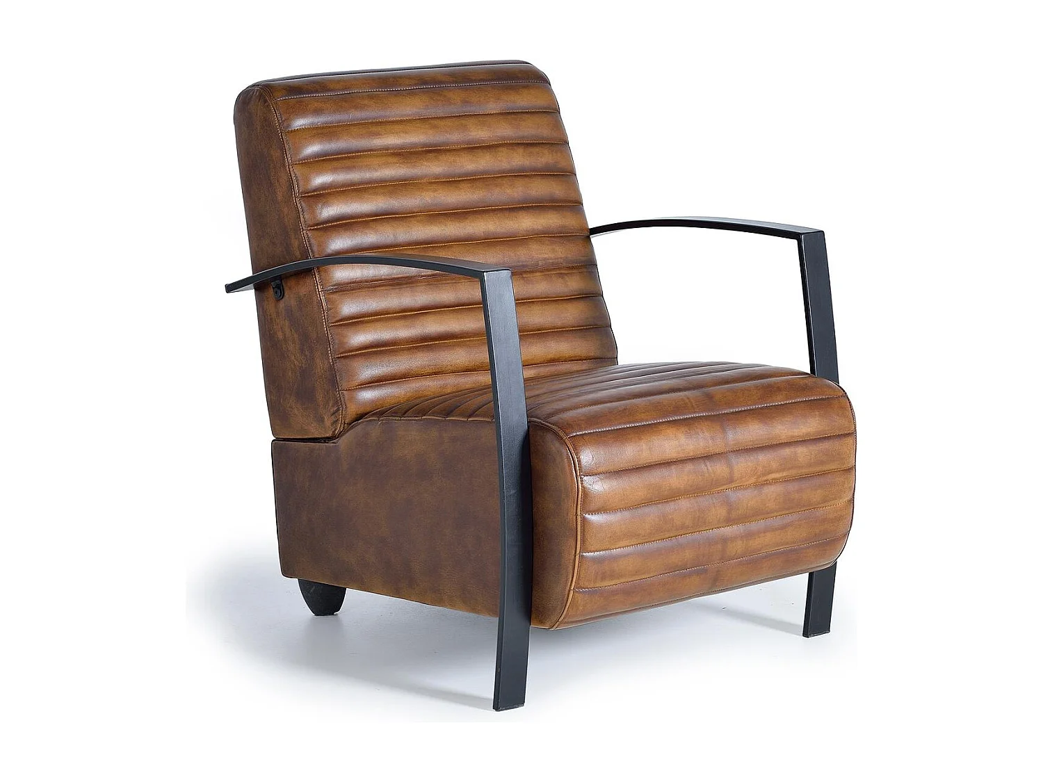 Fauteuil en cuir marron et métal