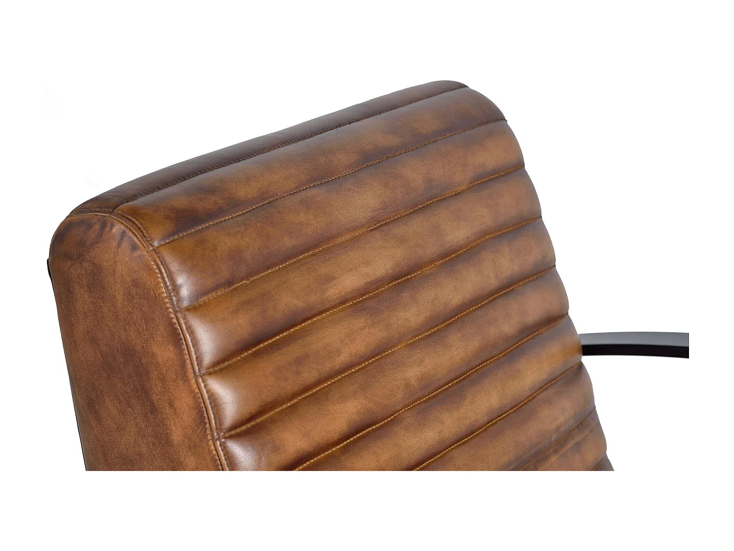 Fauteuil in bruin leer en metaal