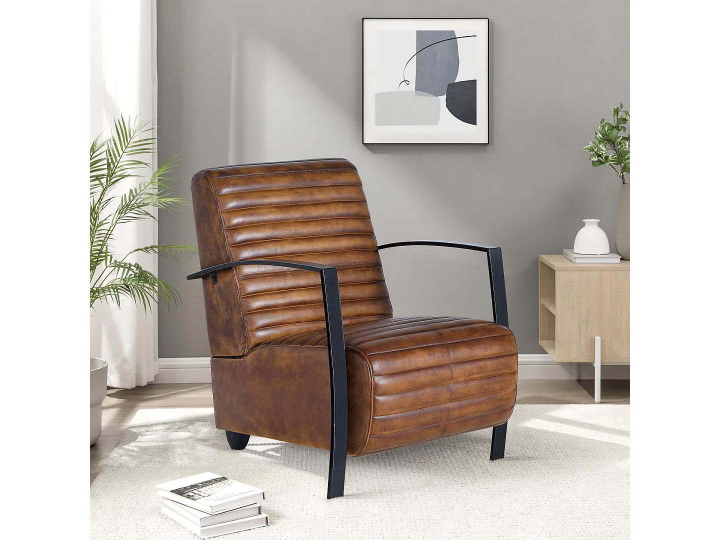 Sessel mit Kunstleder aus Mangoholz und Naturleder
