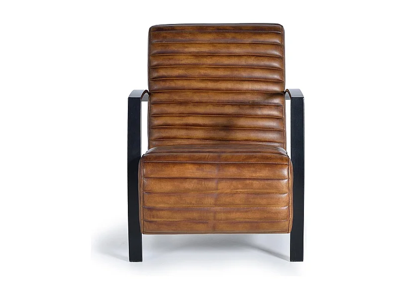 Fauteuil en cuir marron et métal
