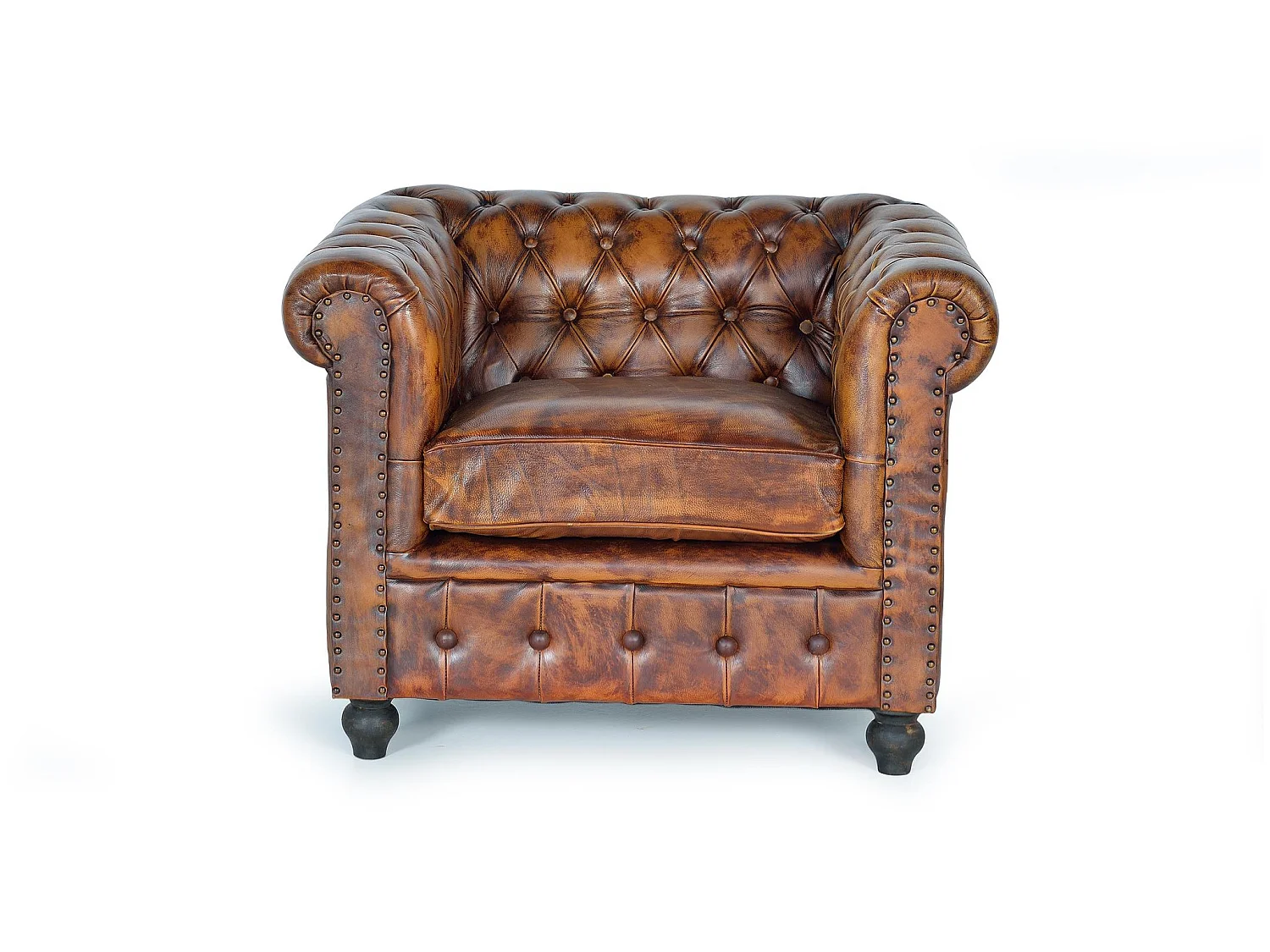 Fauteuil en cuir de buffle style Chester 96 cm - 72 x 96 x 86