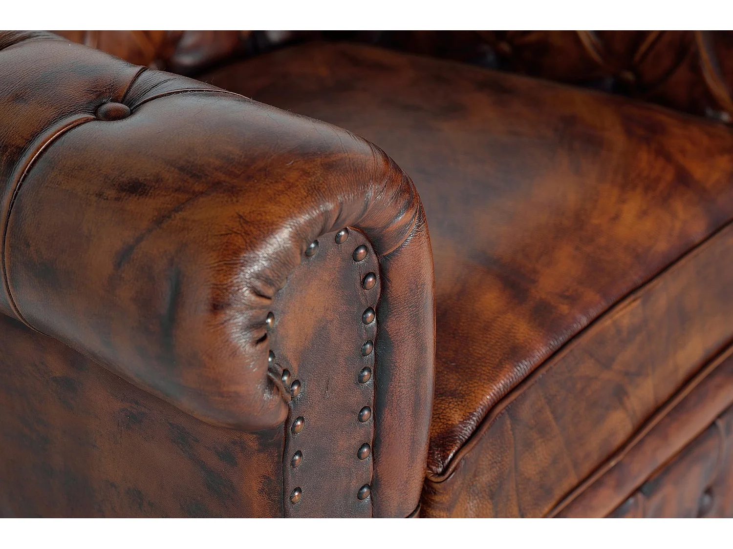 Fauteuil en cuir de buffle style Chester 96 cm - 72 x 96 x 86