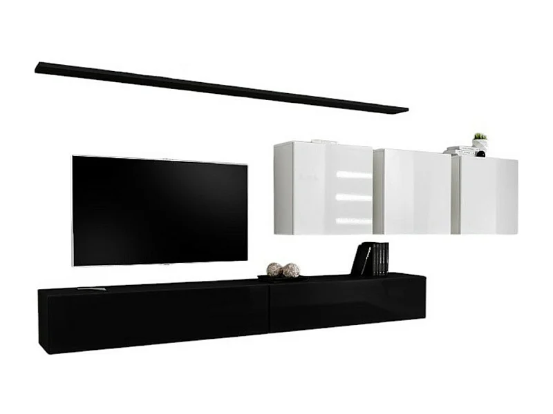 Wohnzimmermöbel-Set SWITCH VII – Schwarz und Weiß Hochglanz – Modernes und hängendes Design