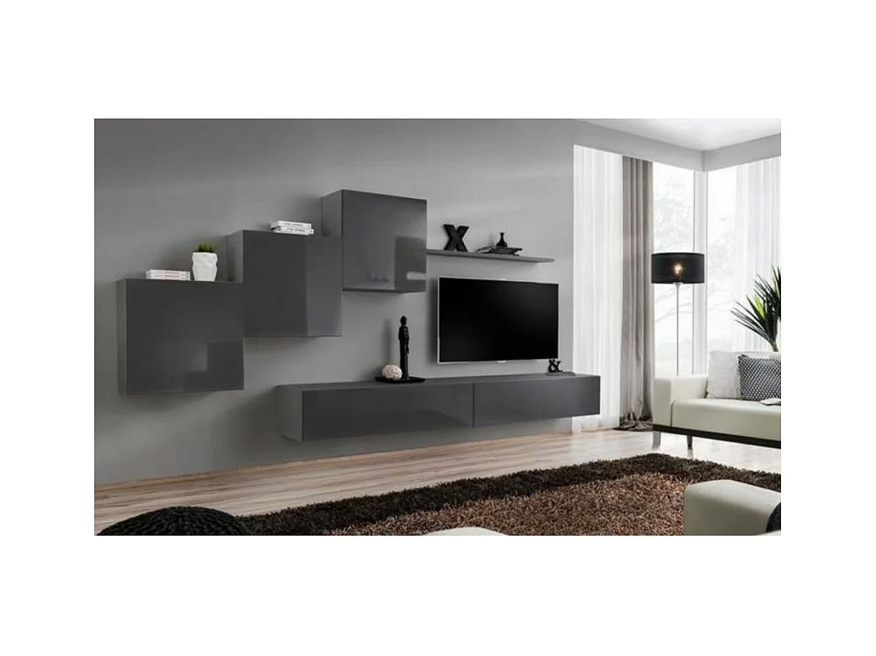 Wohnzimmer-Wandmöbelset SWITCH X im Design, glänzend grau.