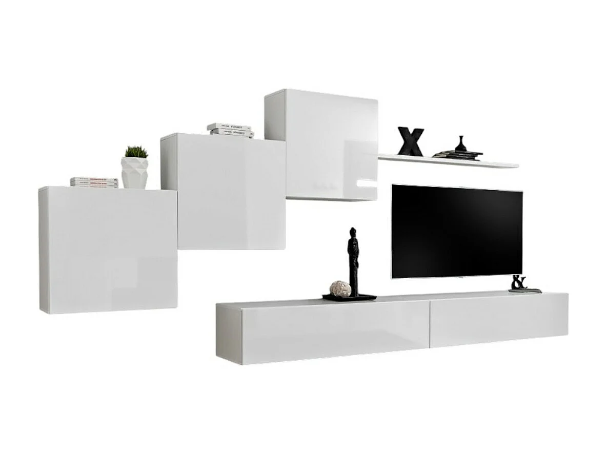 Wandmeubelset voor de woonkamer SWITCH X design, in glanzend wit.
