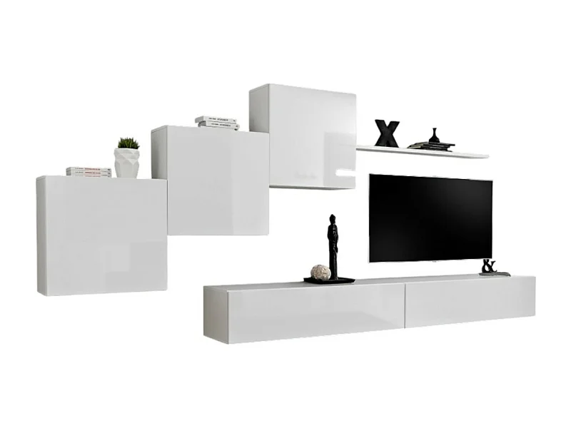 Wandmeubelset voor de woonkamer SWITCH X design, in glanzend wit.