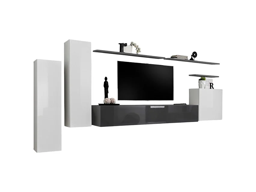 Wohnzimmermöbelset, Kollektion SWITCH I, Design in glänzendem Weiß und Grau.