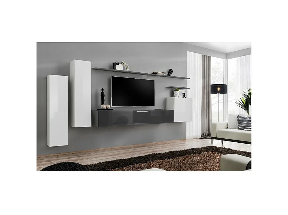 Wohnzimmermöbelset, Kollektion SWITCH I, Design in glänzendem Weiß und Grau.