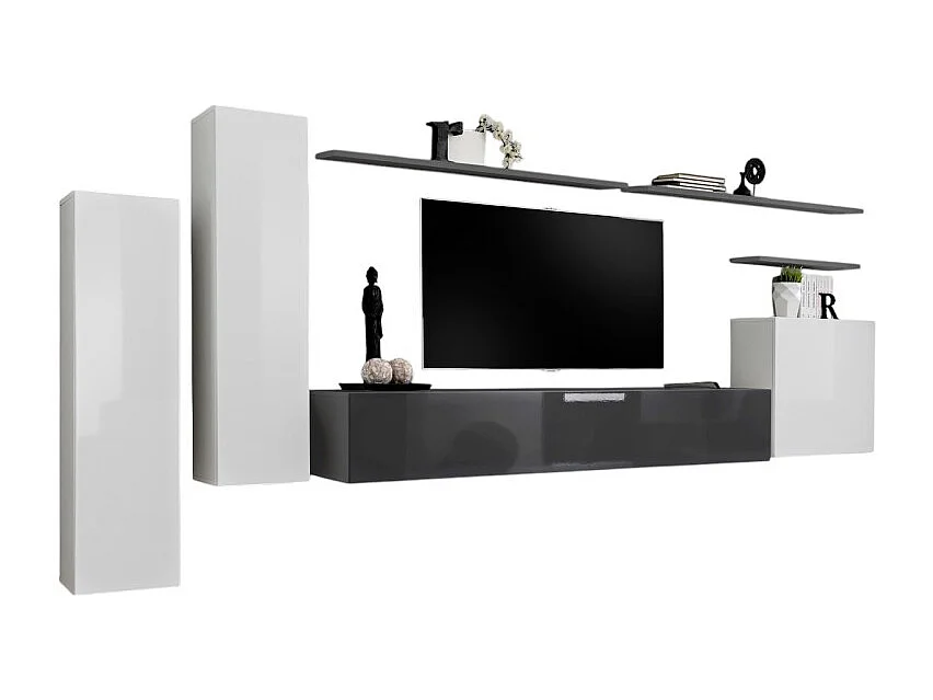 Conjunto de móveis para sala de estar da coleção SWITCH I, design em cores branco e cinza brilhante.