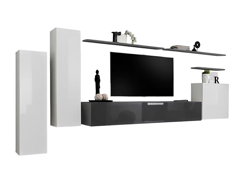 Woonkamer meubelset uit de SWITCH I collectie, design in glanzend wit en grijs.