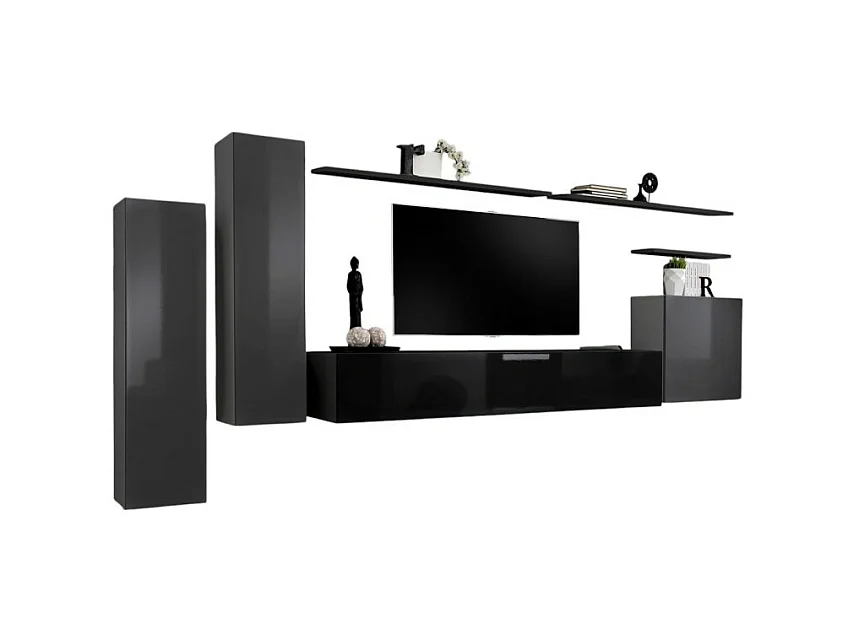 Conjunto de muebles de salón colección SWITCH I diseño, colores gris y negro brillante.