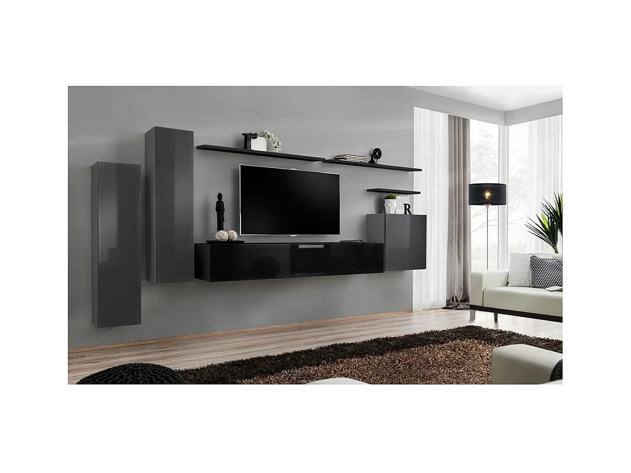 Conjunto de muebles de salón colección SWITCH I diseño, colores gris y negro brillante.