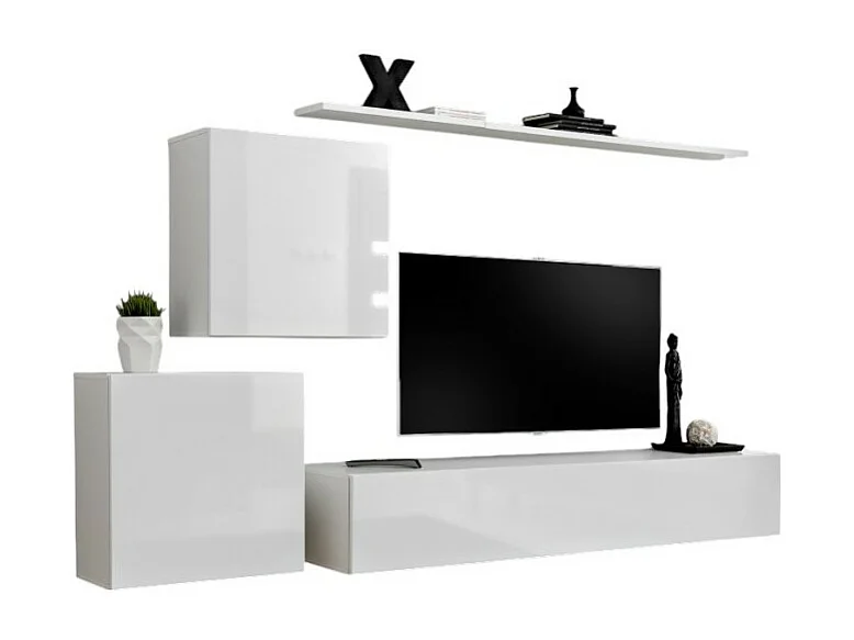 Wandmeubelset voor de woonkamer SWITCH V design, in glanzend wit.