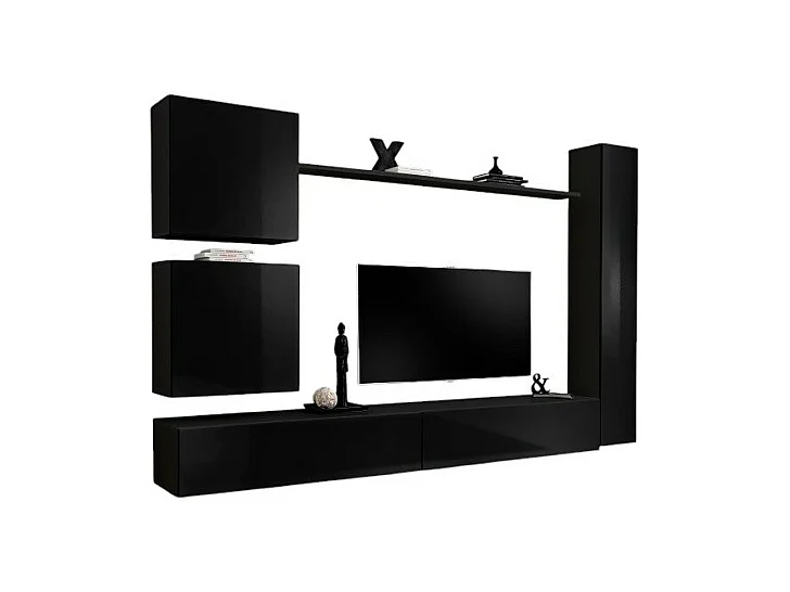 Ensemble meuble salon SWITCH VIII design, coloris noir brillant.