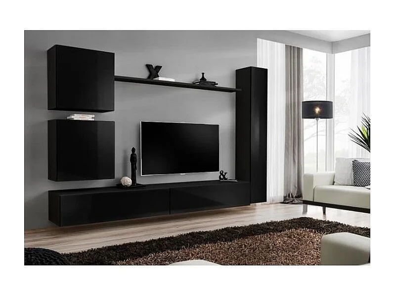 Ensemble meuble salon SWITCH VIII design, coloris noir brillant.