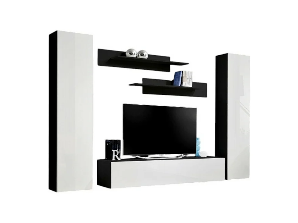 Meuble TV Mural Design "Fly I" 260cm Blanc & Noir