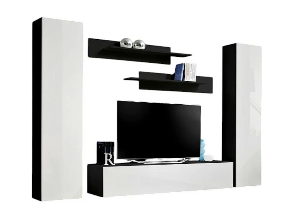 Meuble TV Mural Design "Fly I" 260cm Blanc & Noir