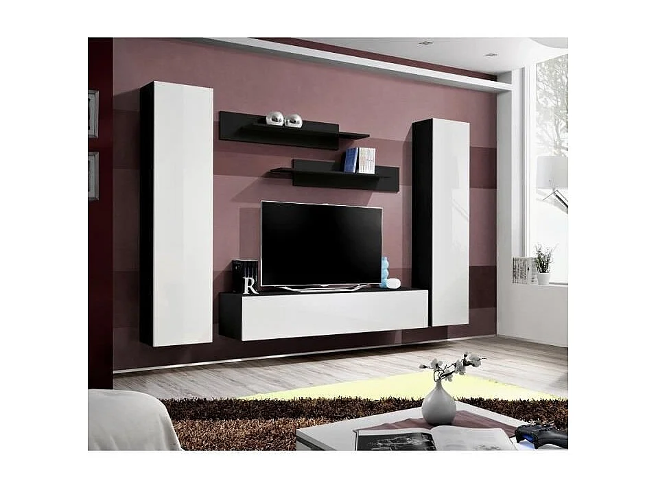 Meuble TV Mural Design "Fly I" 260cm Blanc & Noir