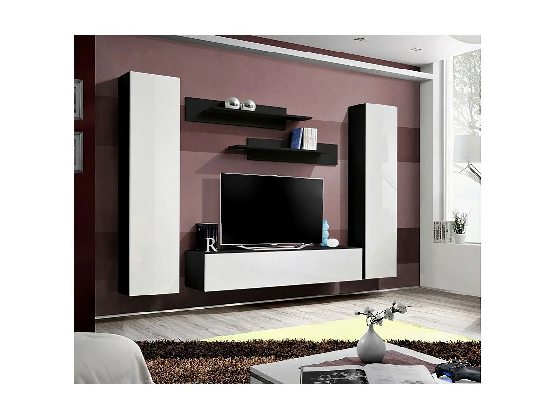 Meuble TV Mural Design "Fly I" 260cm Blanc & Noir
