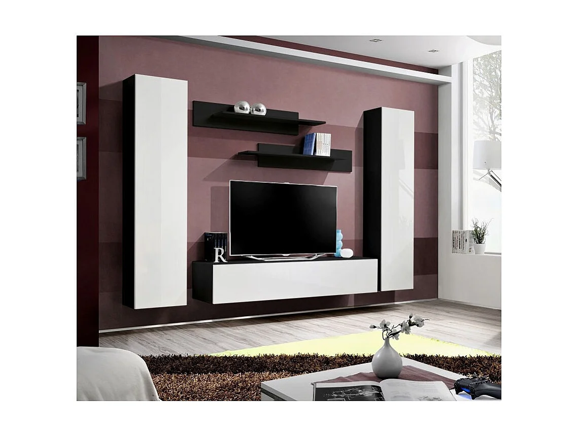 Meuble TV Mural Design "Fly I" 260cm Blanc & Noir